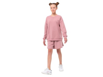 Dívčí sportovní tepláková souprava (mikina + kraťasy) - broskvová - velikost 164