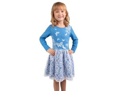 Dívčí šaty Beautiful - modrá/bílá - velikost 122