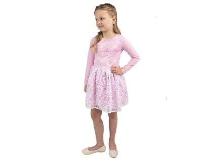 Dívčí šaty Beautiful - růžová/bílá - velikost 122