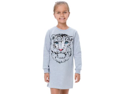 Dívčí šaty Cat Power - světle-šedý melanž - velikost 152