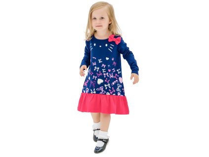 Dívčí šaty Motýlci - navy/malinová - velikost 122