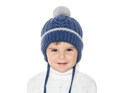 Chlapecká kojenecká pletená čepice - 9635 - džínsová - pro obvod hlavy 50 cm