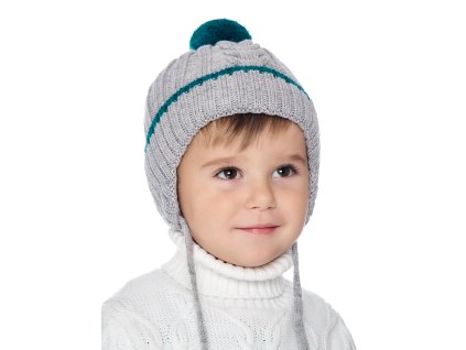 Chlapecká kojenecká pletená čepice - 9635 - světle šedá - pro obvod hlavy 50 cm