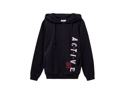 Chlapecká mikina s kapucí Active - černá/bílá - velikost 170