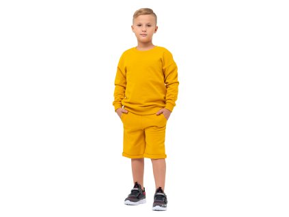 Chlapecká sportovní tepláková souprava (mikina + kraťasy) - hořčicová - velikost 164