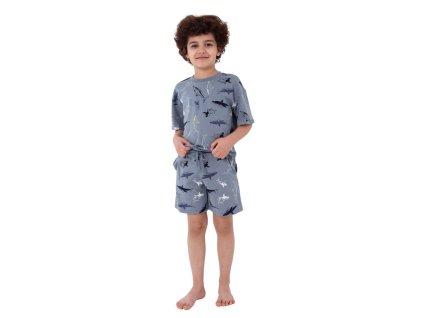 Chlapecké pyžamo Shark, krátké kalhoty, krátký rukáv - šedá - velikost 122