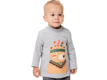 Chlapecké tričko s dlouhým rukávem Medvěd - šedý melanž - velikost 98