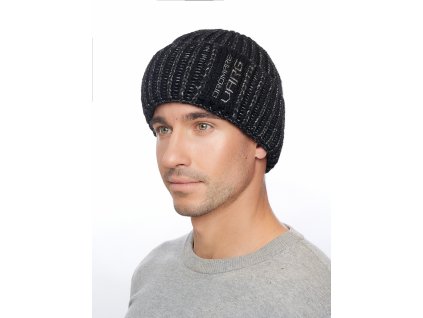 Pánská pletená čepice - 9768 - černá/tmavě šedá - pro obvod hlavy 59 cm