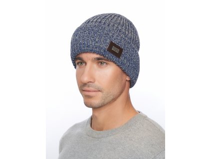 Pánská pletená čepice - 9894 - džínsová/šedá - pro obvod hlavy 59 cm