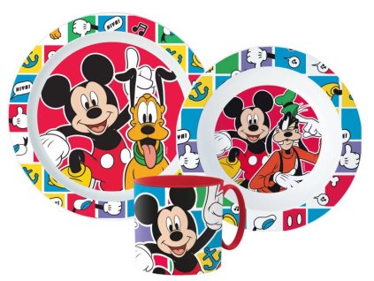 Plastový jídelní set MICKEY Pluto a Goofy s hrnkem