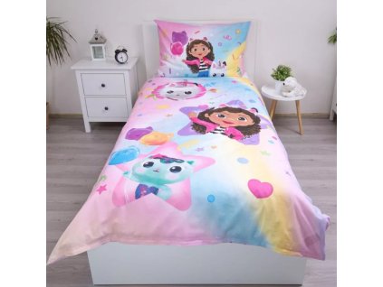 Dětské bavlněné povlečení GÁBININ KOUZELNÝ DOMEK duhové 140x200