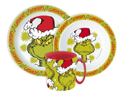 Plastový jídelní set GRINCH Christmas s hrnkem zelený