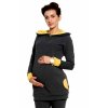 Těhotenská/kojící mikina Be MaaMaa s kapucí, Gianna - grafit/žlutá, vel. Varianta: