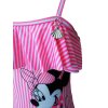Plavky MINNIE S PROUŽKY jednodílné růžové (Barva Růžová, Velikost 128/134)