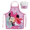 Dětská zástěra MINNIE SRDCE set s čepicí růžový