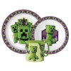 Dětský plastový jídelní set MINECRAFT zelený s hrnkem Creeper