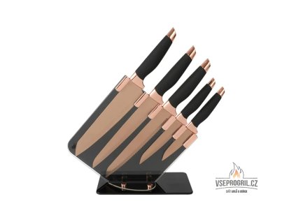 6-dílná sada kuchyňských nožů černá se stojanem Edice Rose Gold Gooda