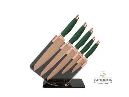 6-dílná sada kuchyňských nožů zelená se stojanem Edice Rose Gold Gooda