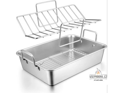 Nerezový plech na pečení s mřížkou a roštem 44x29x10cm UG Grill