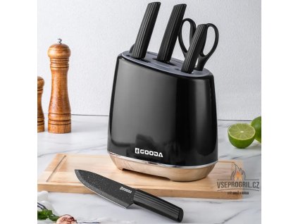 6-dílná sada kuchyňských nožů se stojanem černá Gooda