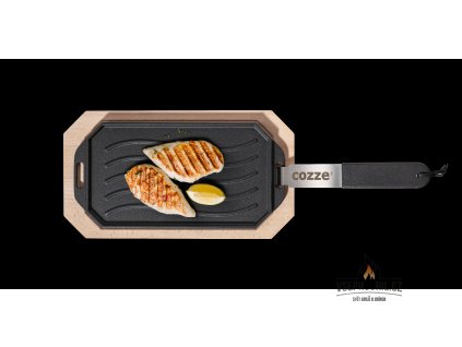 Litinová pánev s dřevěným tácem 33x16,5cm Cozze