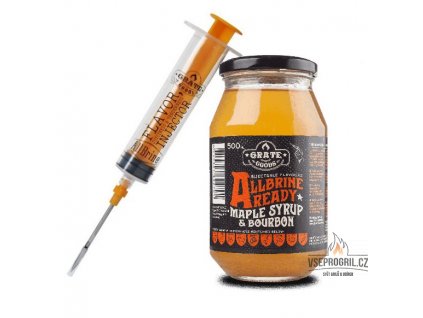 BBQ tekutá solanka AllBrine Ready Maple & Bourbon s injektorem 500ml GrateGoods