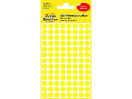 Kulaté etikety Avery, průměr 8 mm - žluté, 416 ks