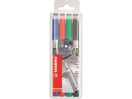 Permanentní popisovač STABILO Write-4-all - hrot S, sada 4 barev