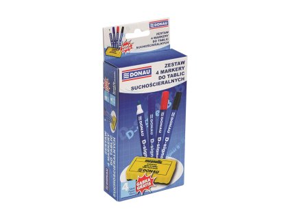 Popisovač na bílé tabule Donau - kulatý hrot, sada 4 barev s houbičkou
