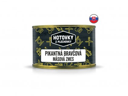 Pikantní vepřová masová směs v plechovce, www.vseprokaravan.cz