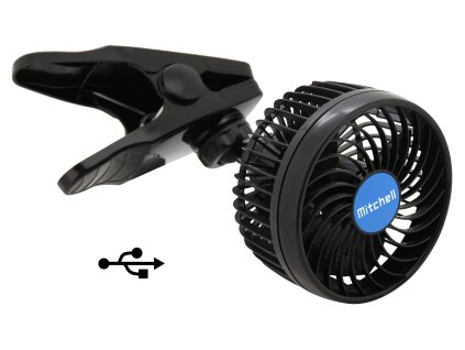 Ventilátor MITCHELL 115mm USB 5V klips, www.vseprokaravan.cz