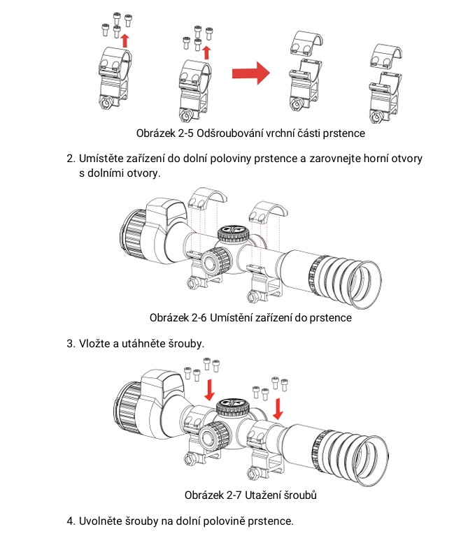 Obrázek 2-5, 2-6, 2-7 – Montáž prstence kroky 1-3
