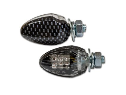 LED blinkry DROP tmavé, M6, čiré sklo, zadní blinkry karbonové