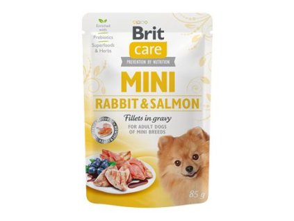 207718 1 brit care dog mini rabbit salmon fillets in gravy 85g