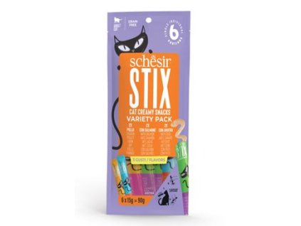 644556 schesir cat pochoutka stix liquid snack variety 6x15g