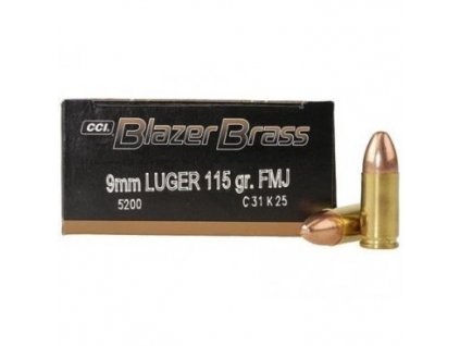 56475 naboj kulovy cci blazer brass 9mm luger 115gr 7 5g fmj