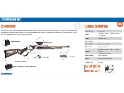 703540 puska opak rossi mod r95 laminated raze 357 mag hl 18 458mm 8 ran nerez