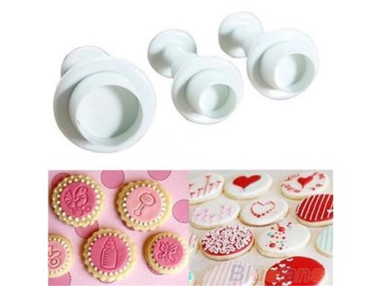 3PCS Round Fondant biscuit Pastry Plunger stamp press Mold birthday wedding Cake decorating baking Tools Chocolate