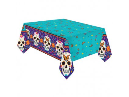 0016721 papirovy party ubrus halloween day of the dead tyrkys 120 x 180 cm