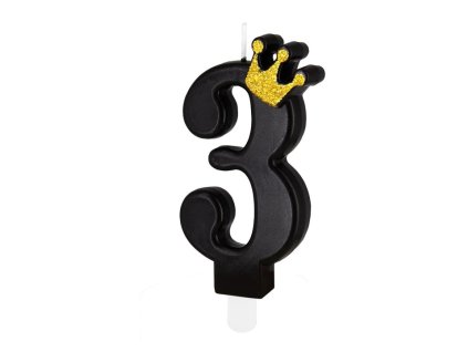 0023307 dortova svicka cislo 3 cerna s korunkou 88 cm