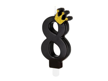 0023302 dortova svicka cislo 8 cerna s korunkou 88 cm