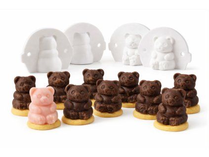 Čokoládoví medvídci v bílých formách