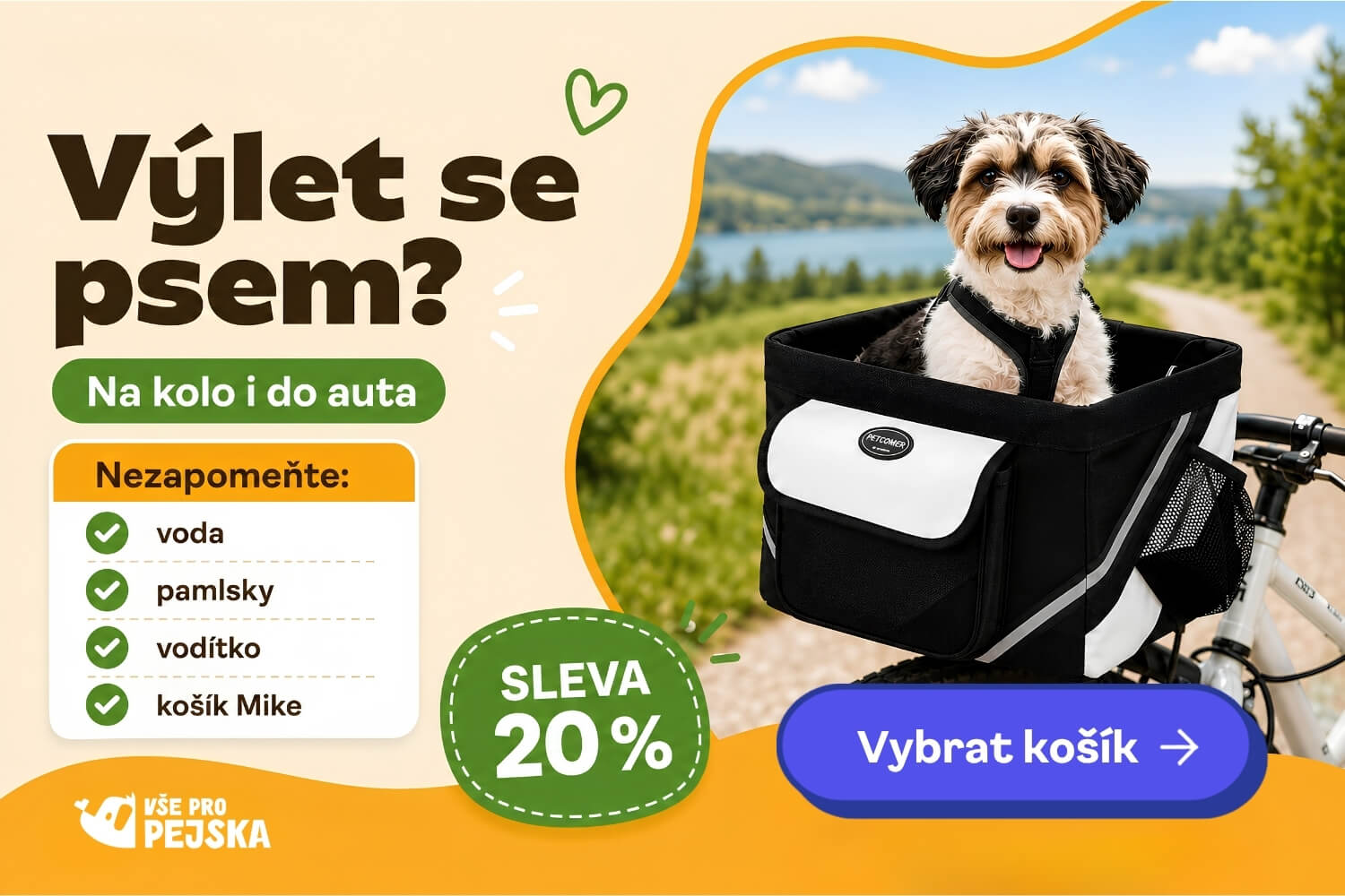 Košík na kolo pro psa - vsepropejska.cz