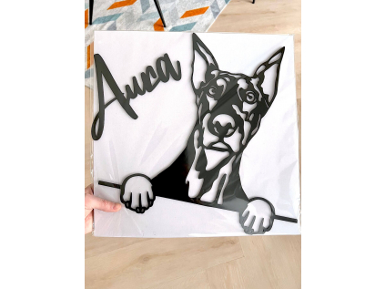 Dobrman 4 dřevěná dekorace na zeď. - vsepropejska.cz