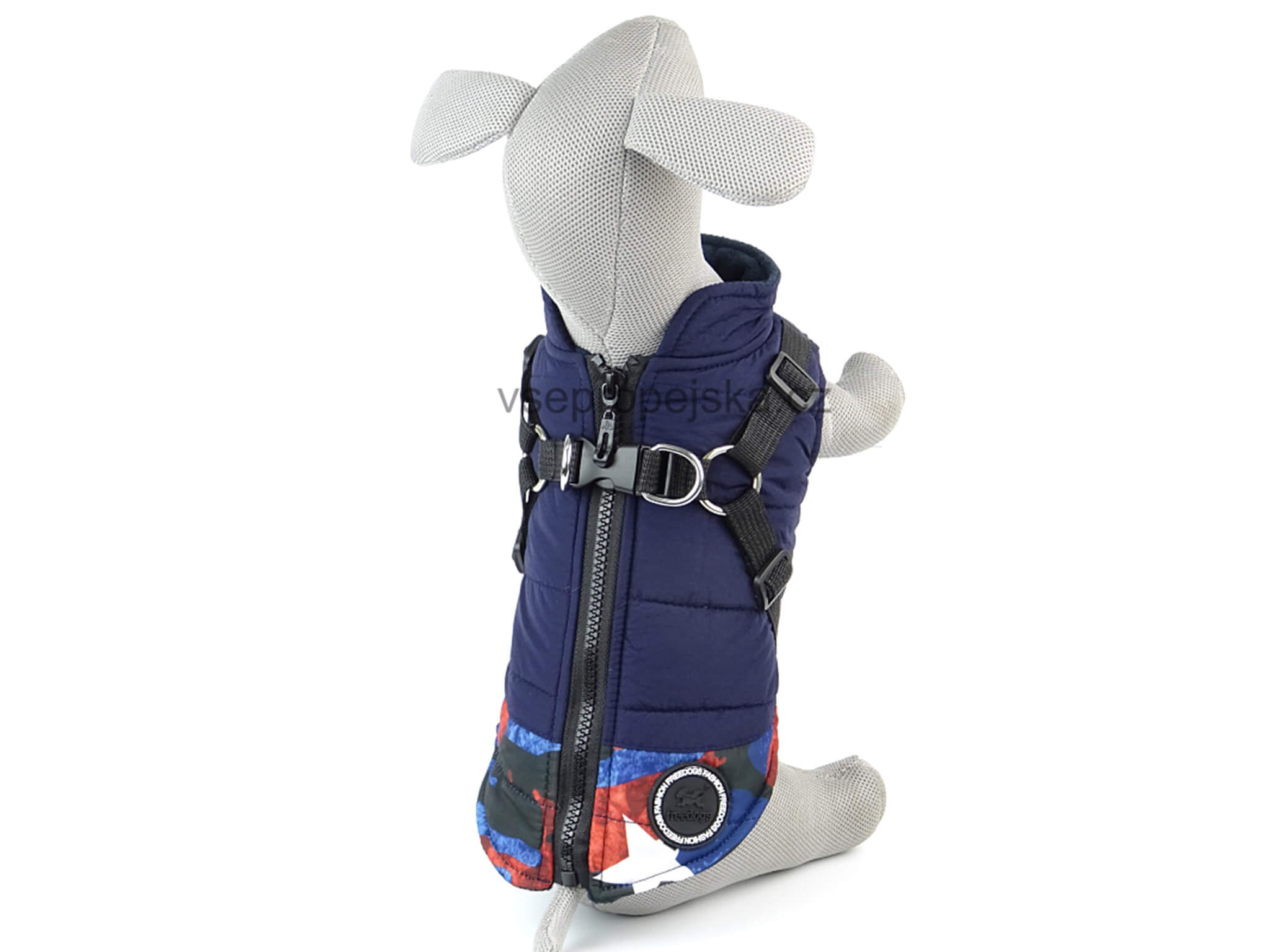 Vsepropejska Harness zimní bunda pro psa s postrojem Barva: Modrá, Délka zad (cm): 40, Obvod hrudníku: 46 - 55 cm