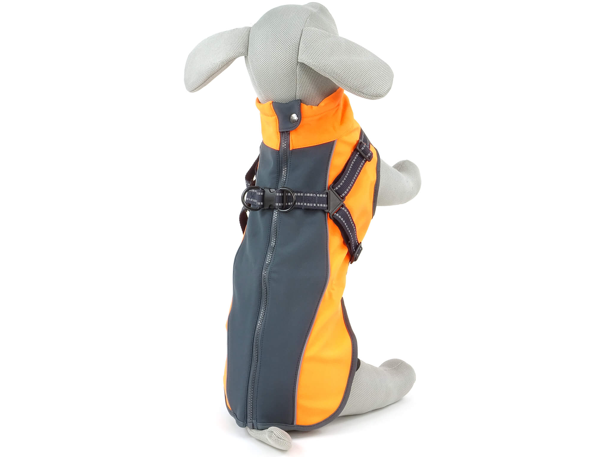 Vsepropejska Softshellová bunda pro psa s postrojem Barva: Šedo-oranžová, Délka zad psa: 46 cm, Obvod hrudníku: 56 - 62 cm