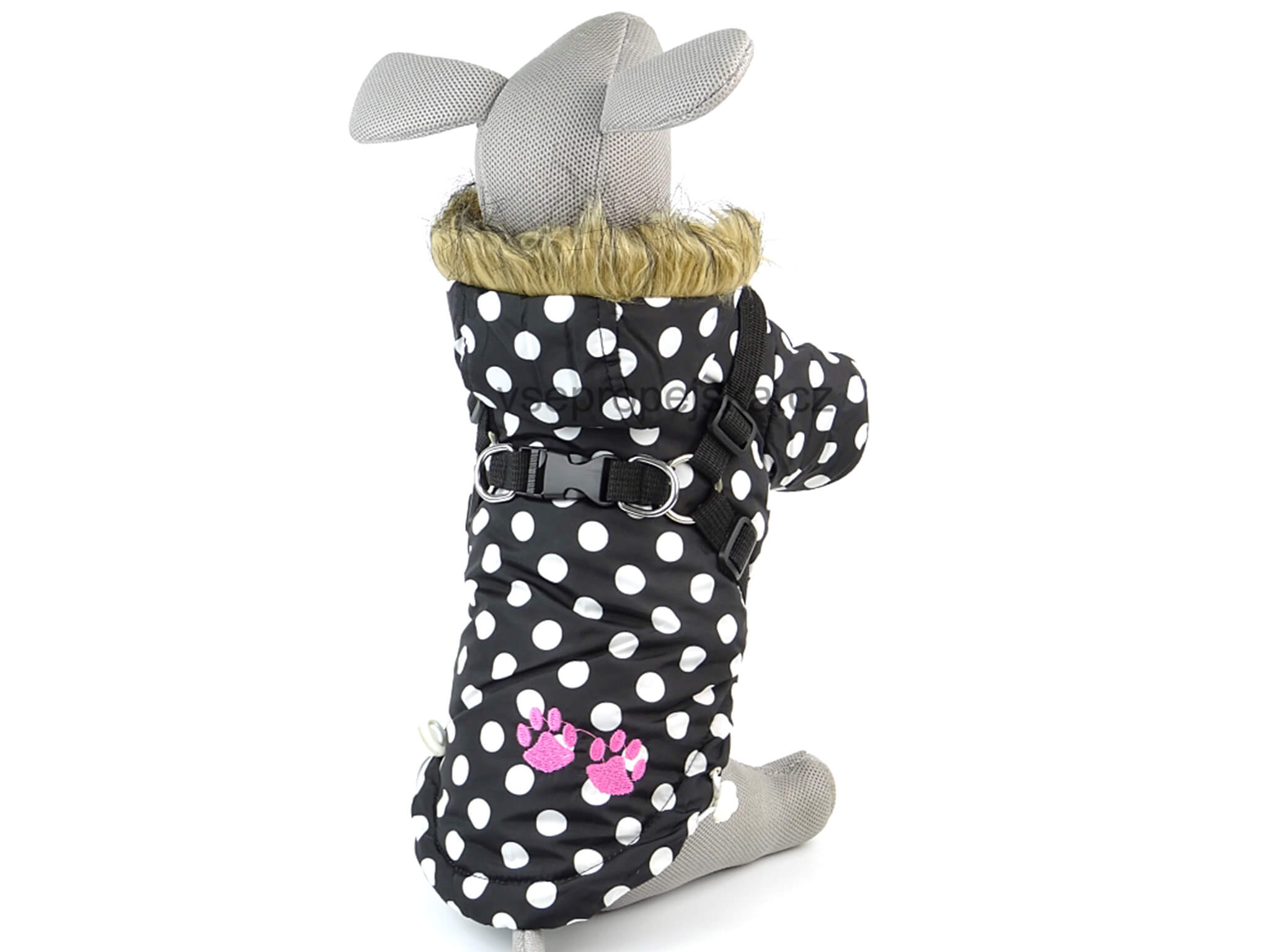 Vsepropejska Spotty zimní bunda pro psa s postrojem Barva: Černá, Délka zad (cm): 28, Obvod hrudníku: 34 - 37 cm