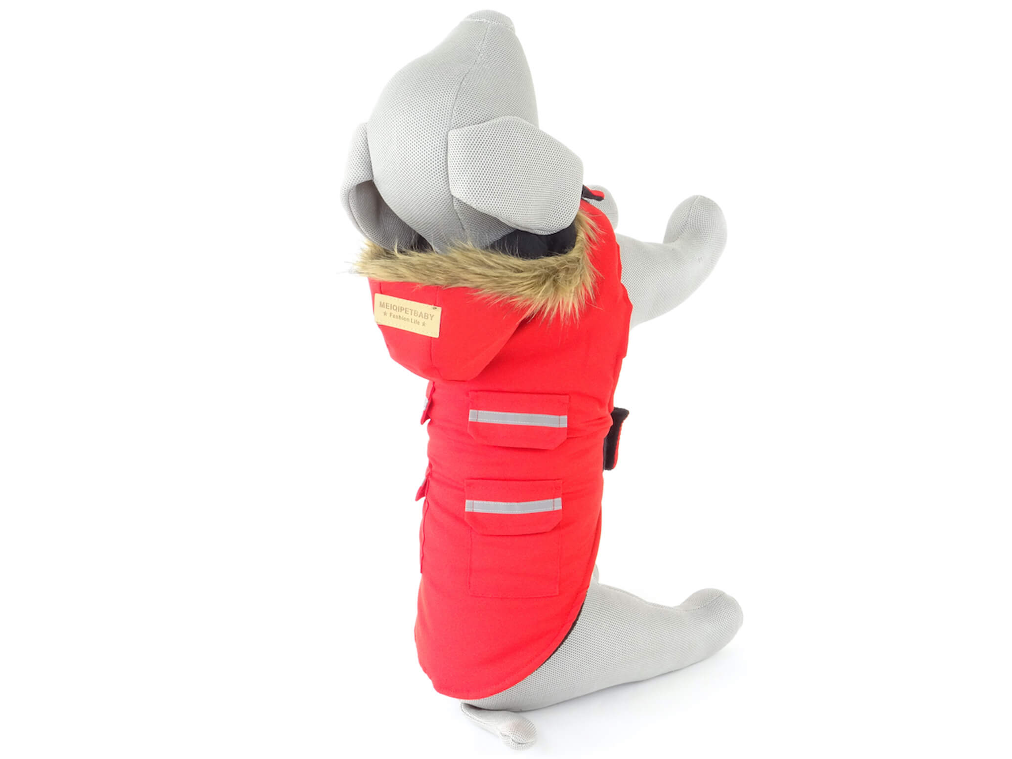 Levně Lexa bunda pro psa s kapucí a kožíškem Barva: Červená, Délka zad (cm): 20, Obvod hrudníku: 32 - 36 cm