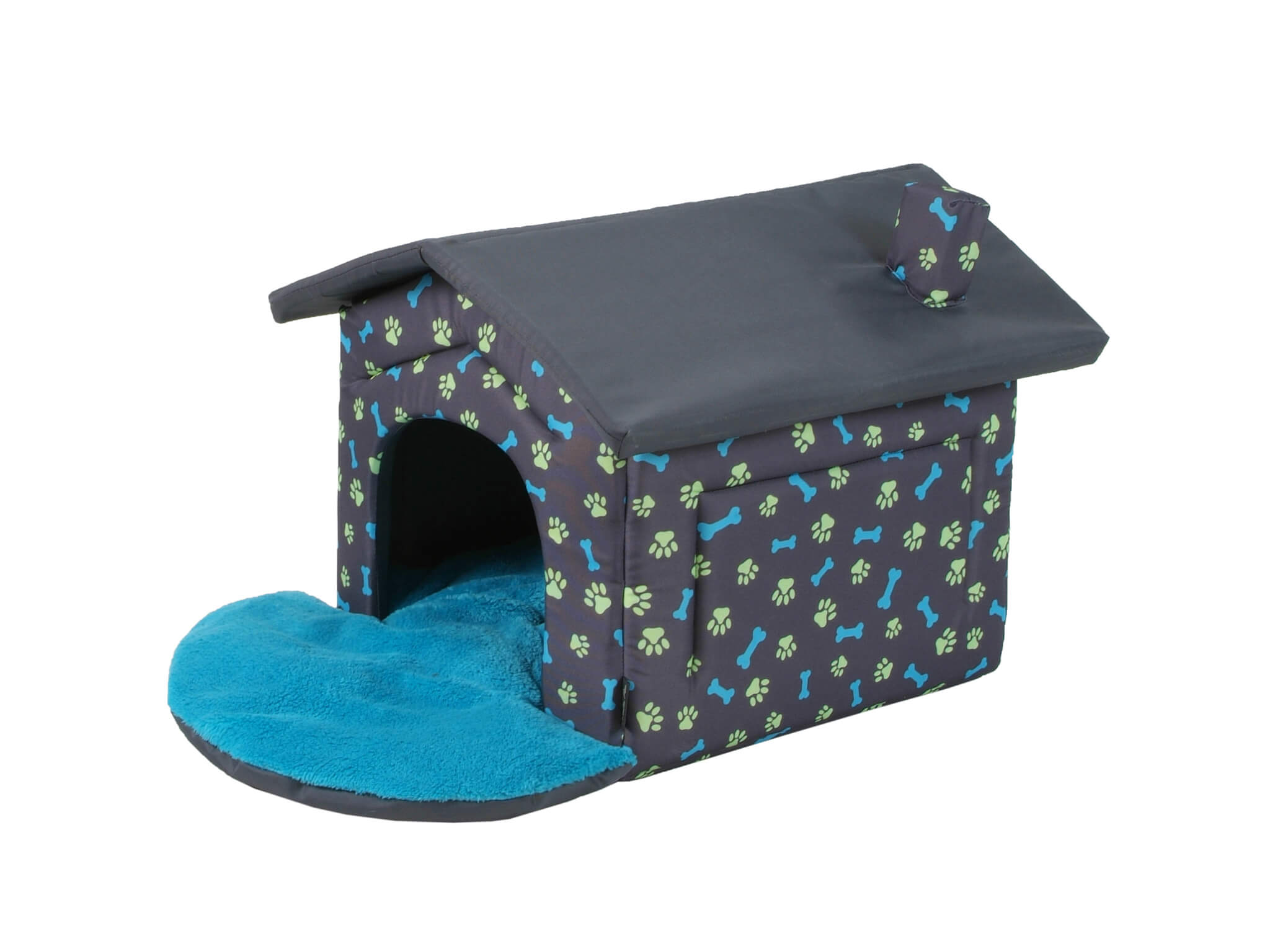 I love pets Bouda pro psa s potiskem tlapek Barva: Šedo-modrá, Rozměr (cm): 60 x 52