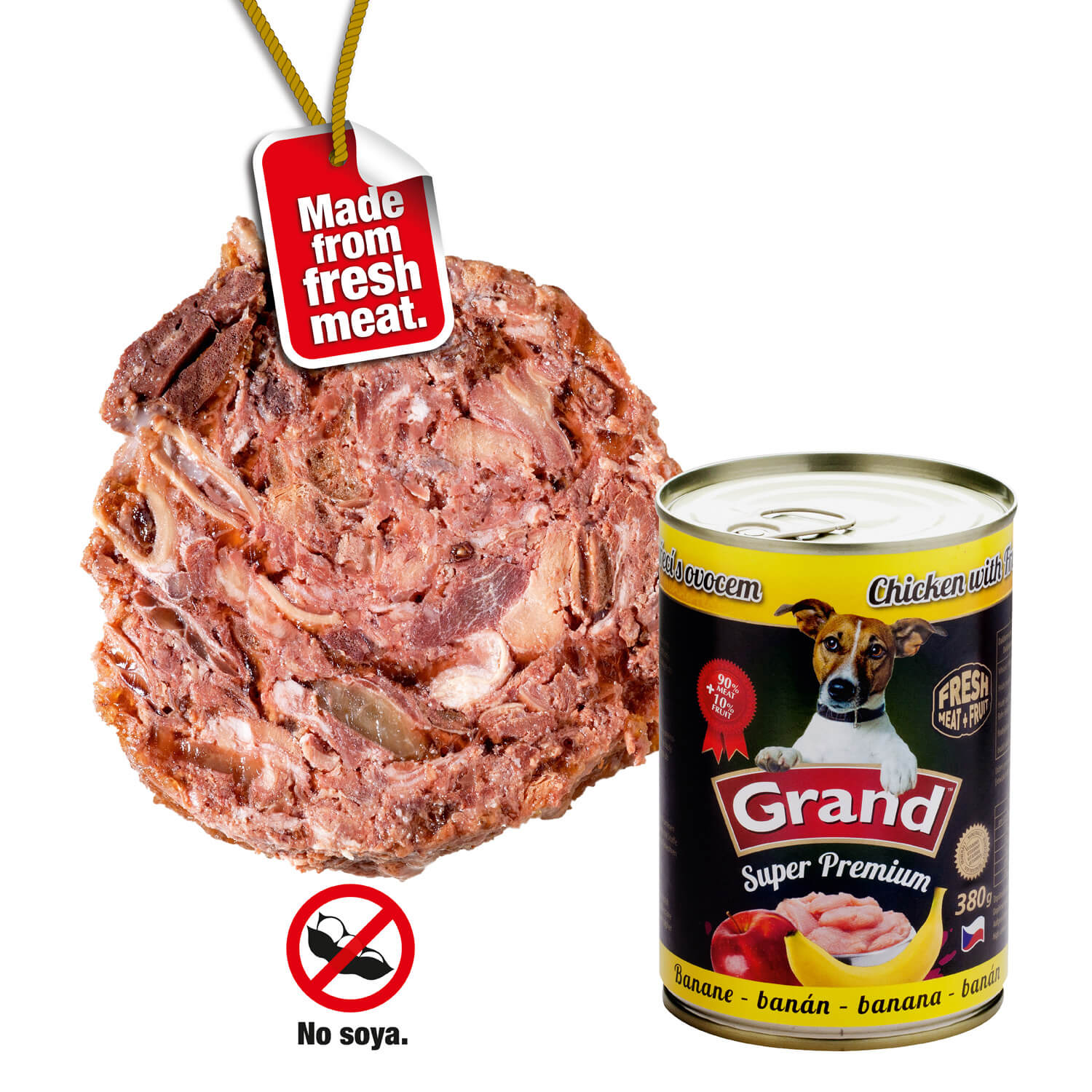 Grand superpremium kuřecí-banán konzerva pro psa | 380g